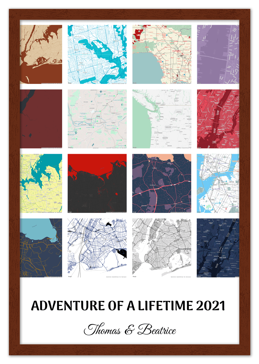 Personalized Adventure of a Lifetime Map Wall Art - Custom Travel Memories Collage Poster, Modern Minimalist Home Decor, Romantic Journey Locations Print, Gifts for Couples, Anniversary, Housewarming - Front View