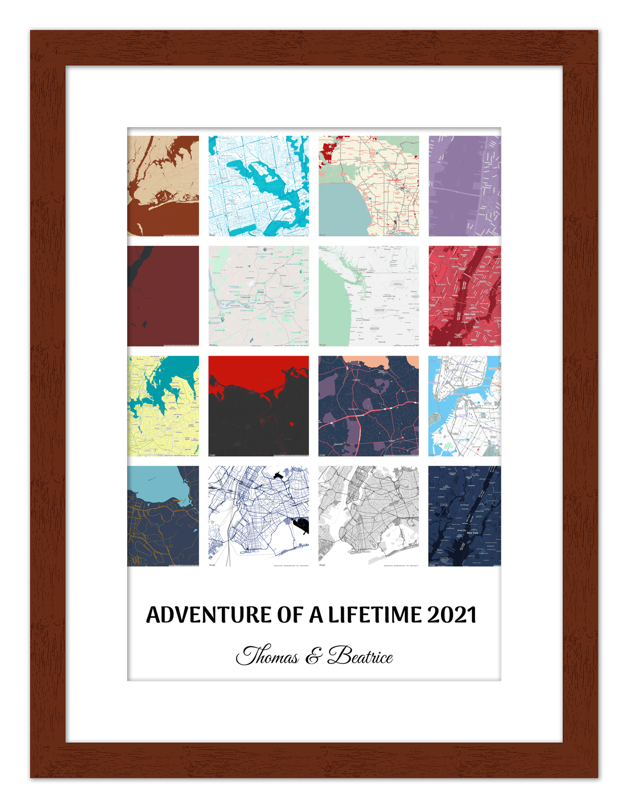 Personalized Adventure of a Lifetime Map Wall Art - Custom Travel Memories Collage Poster, Modern Minimalist Home Decor, Romantic Journey Locations Print, Gifts for Couples, Anniversary, Housewarming - Front View