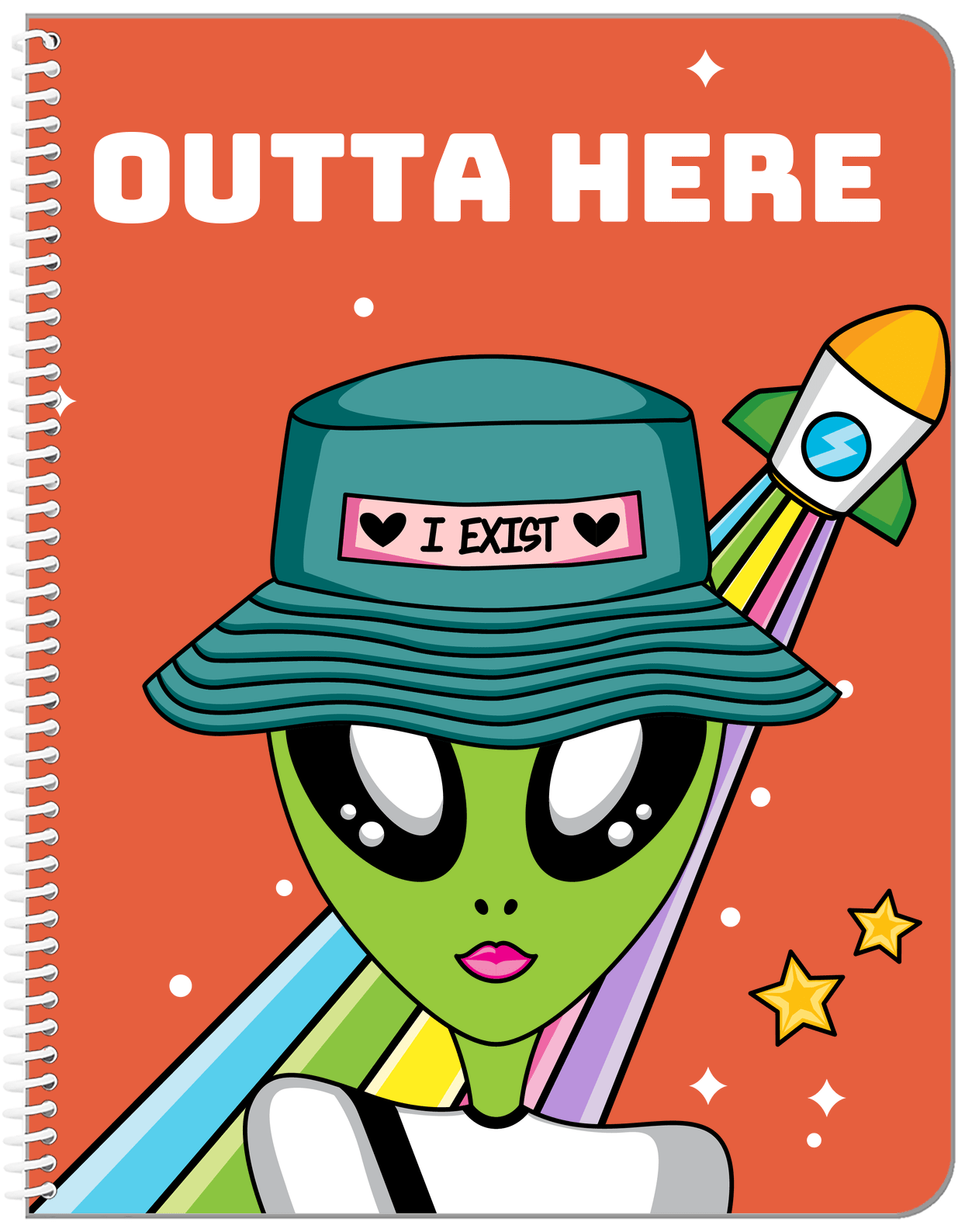 Personalized Aliens / UFO Notebook - Outta Here - Front View