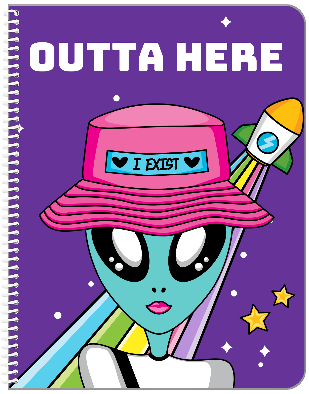 Personalized Aliens / UFO Notebook - Outta Here - Front View