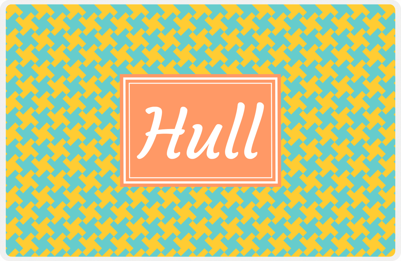 Personalized Alternate Houndstooth Placemat - Viking Blue and Mustard - Tangerine Rectangle Frame -  View