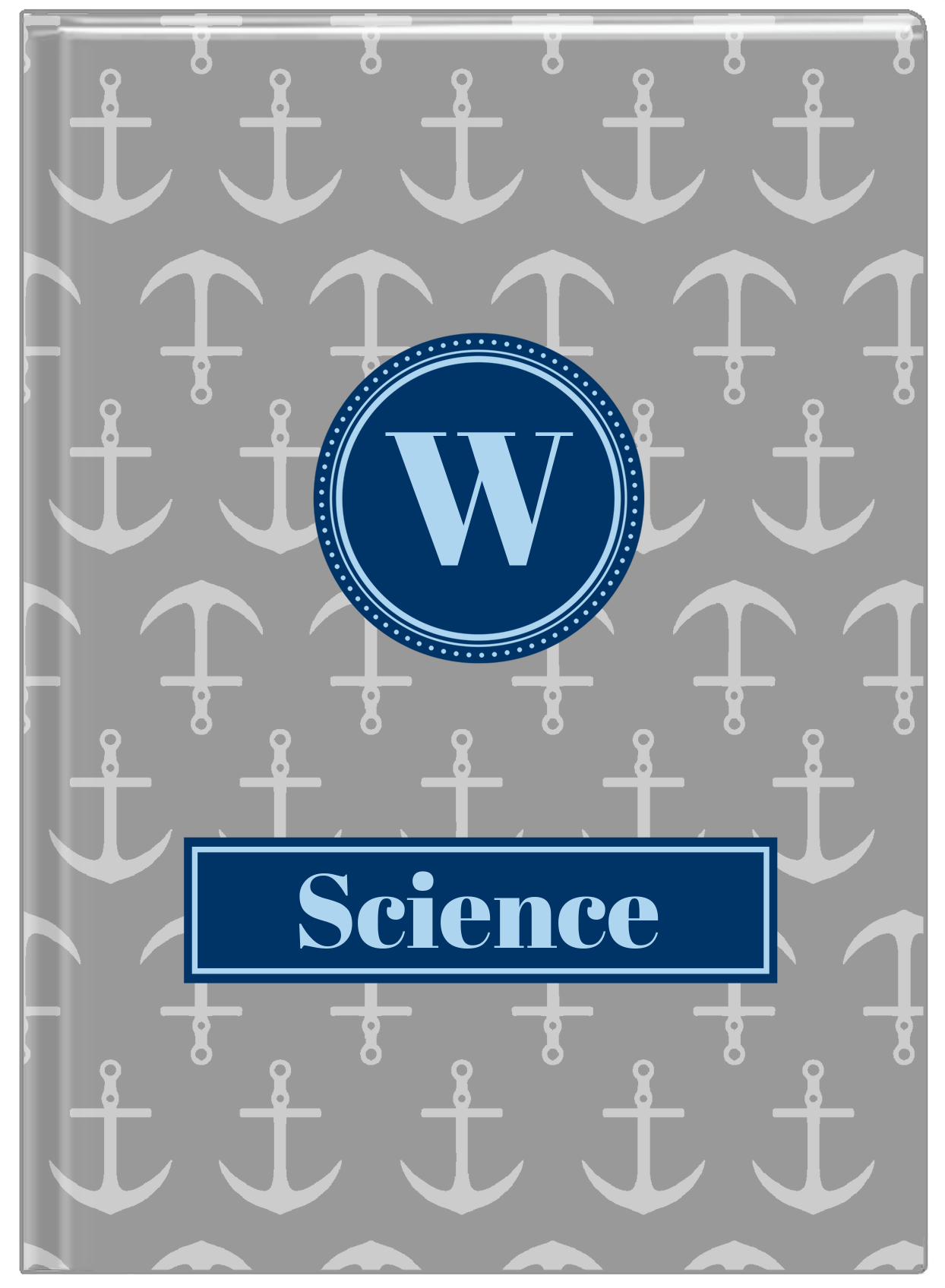 Personalized Anchors Journal - Grey and Navy - Circle Nameplate - Front View