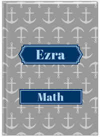Thumbnail for Personalized Anchors Journal - Grey and Navy - Decorative Rectangle Nameplate - Front View