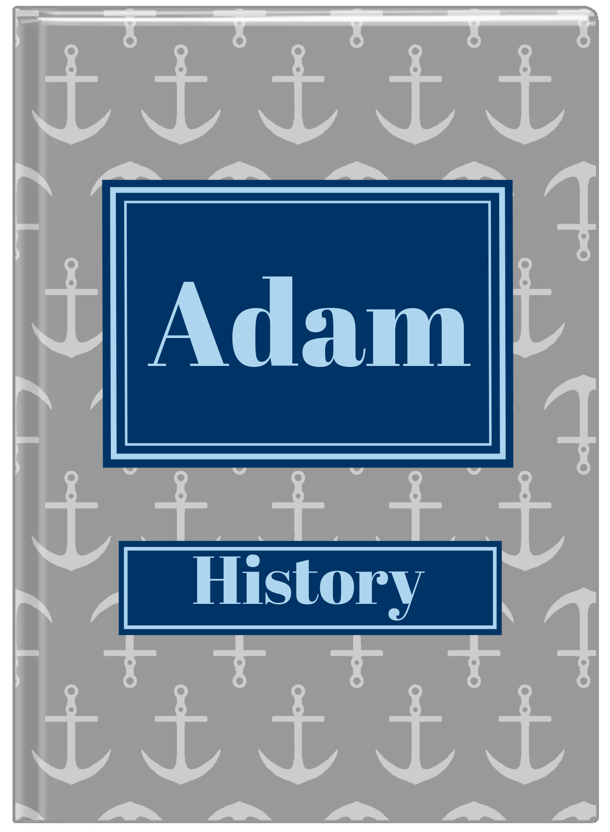 Personalized Anchors Journal - Grey and Navy - Rectangle Nameplate - Front View