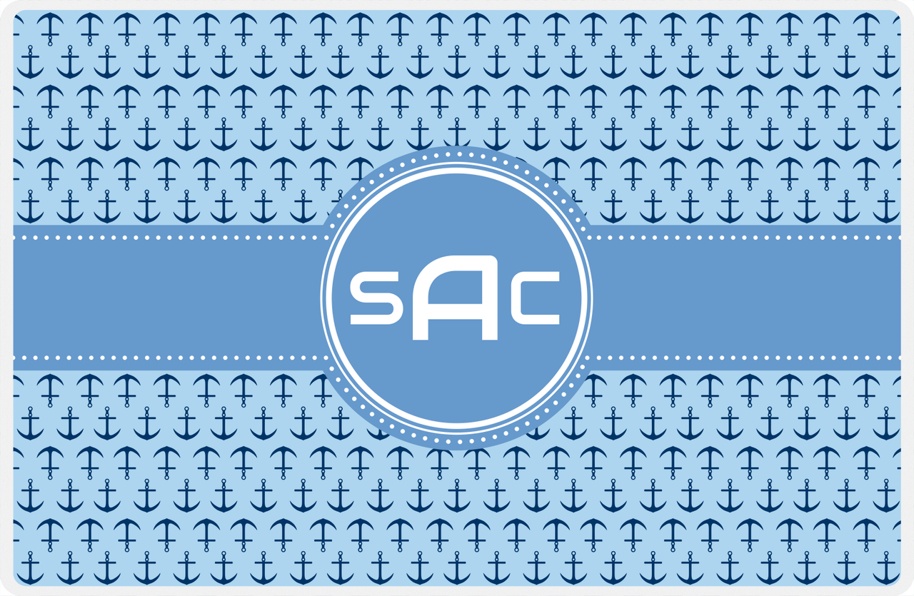 Personalized Anchors Placemat - Navy and Light Blue - Glacier Circle Frame with Ribbon -  View