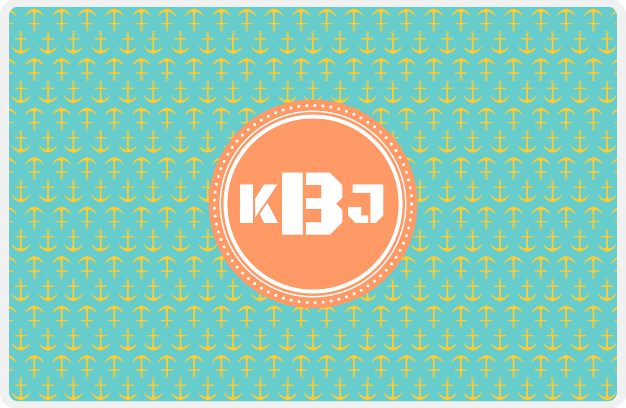 Personalized Anchors Placemat - Viking Blue and Mustard - Tangerine Circle Frame -  View