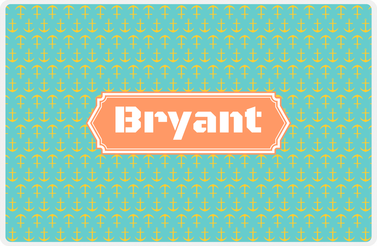 Personalized Anchors Placemat - Viking Blue and Mustard - Tangerine Decorative Rectangle Frame -  View