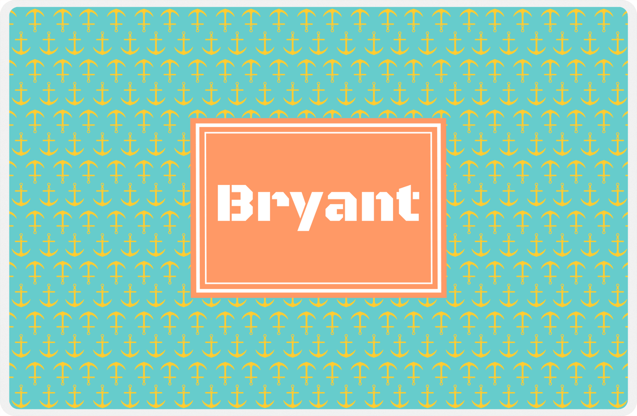 Personalized Anchors Placemat - Viking Blue and Mustard - Tangerine Rectangle Frame -  View