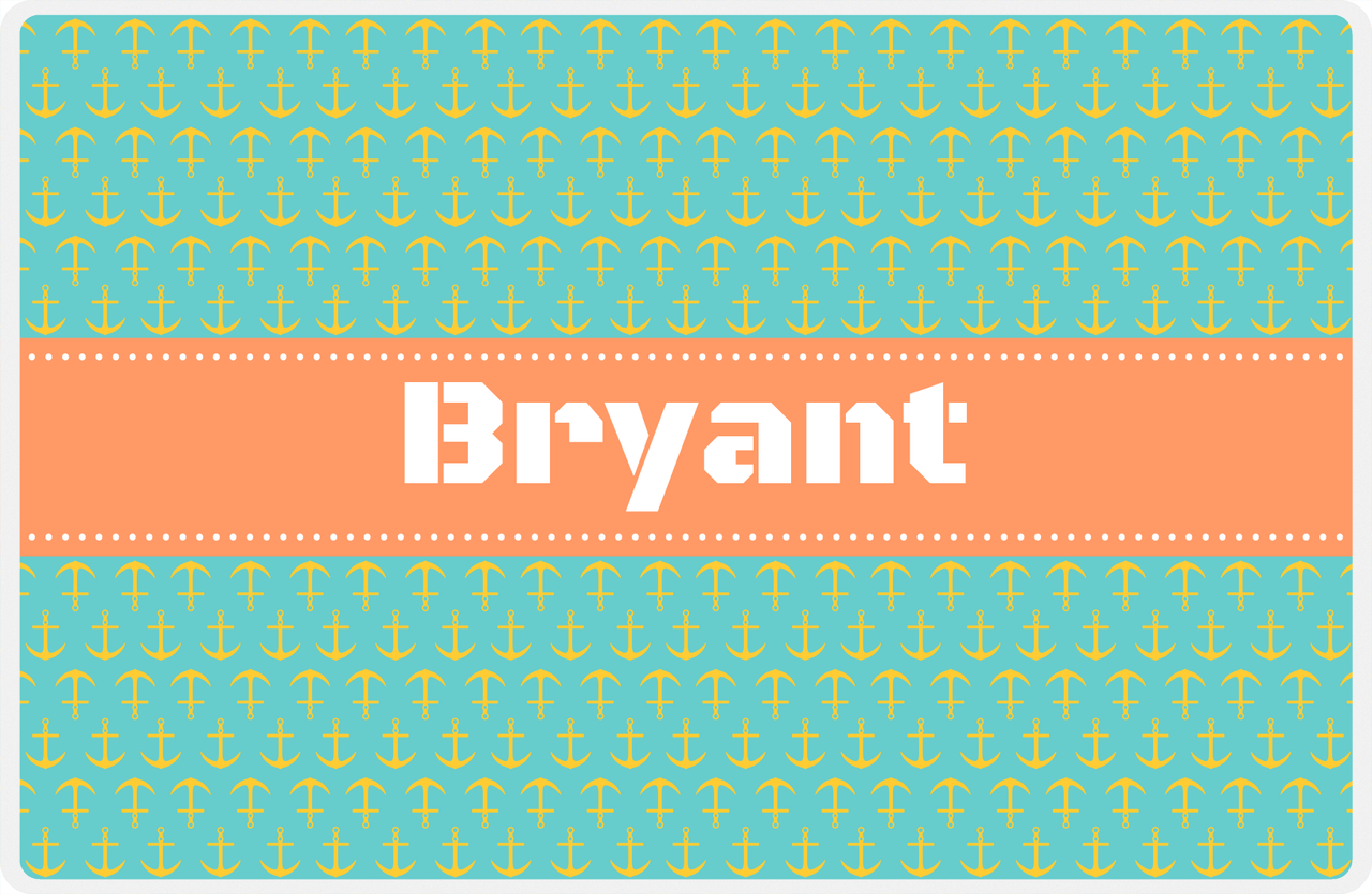 Personalized Anchors Placemat - Viking Blue and Mustard - Tangerine Ribbon Frame -  View