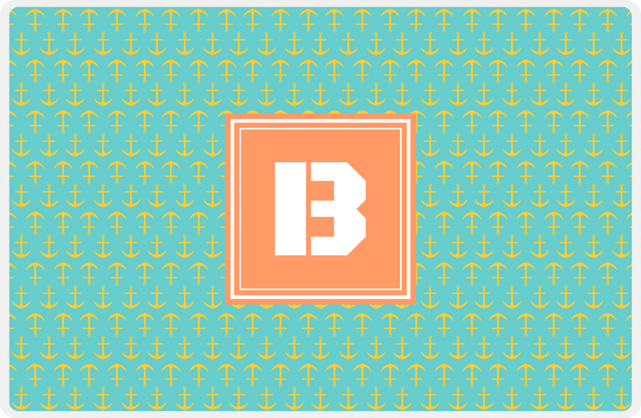 Personalized Anchors Placemat - Viking Blue and Mustard - Tangerine Square Frame -  View
