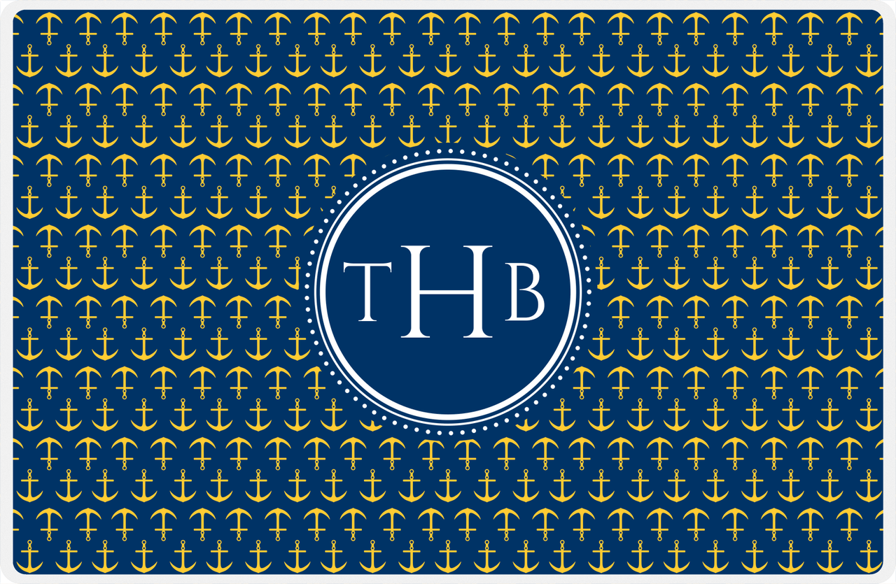 Personalized Anchors Placemat - Navy and Mustard - Navy Circle Frame -  View