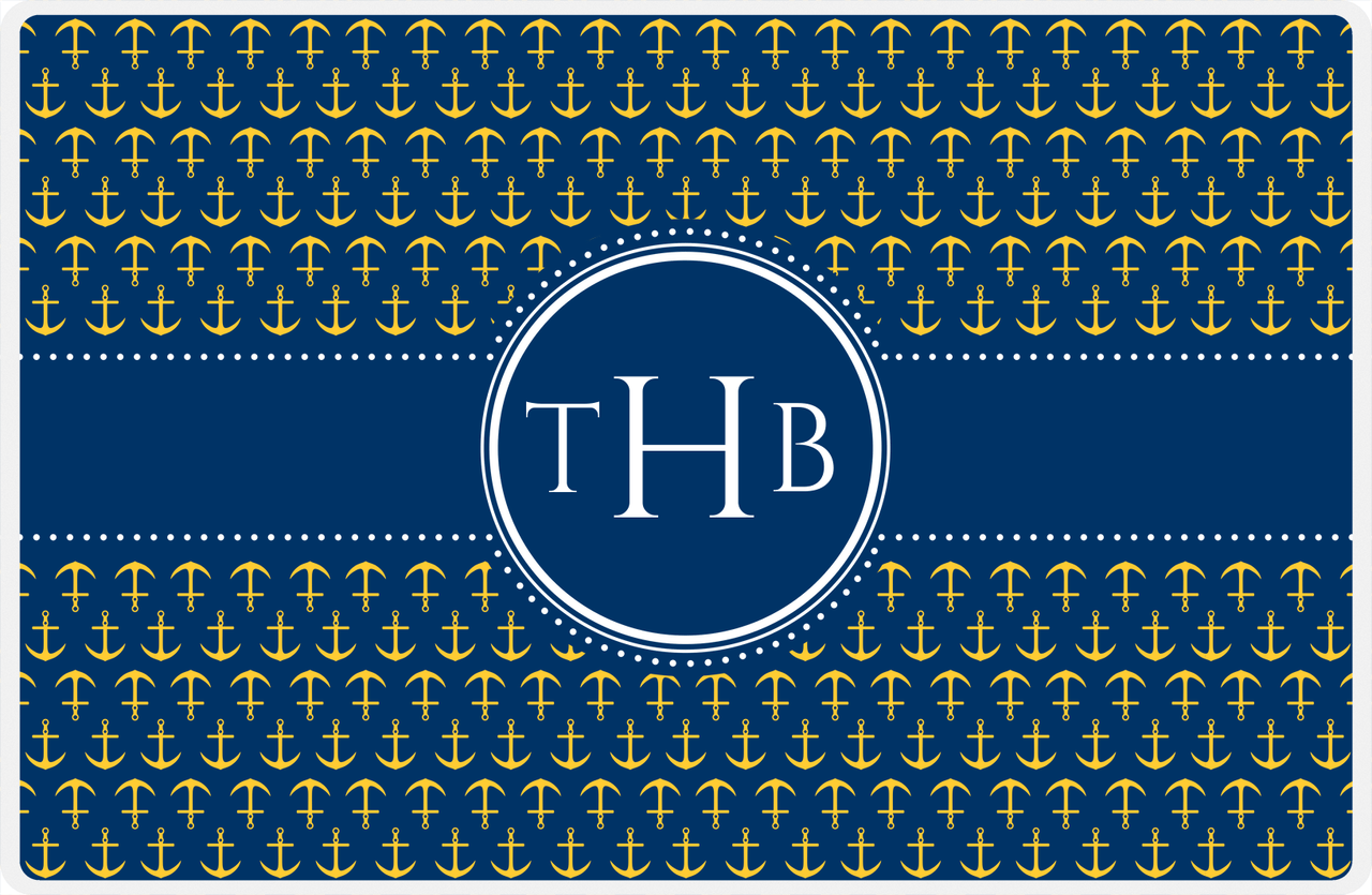 Personalized Anchors Placemat - Navy and Mustard - Navy Circle Frame with Ribbon -  View