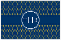 Thumbnail for Personalized Anchors Placemat - Navy and Mustard - Navy Circle Frame with Ribbon -  View