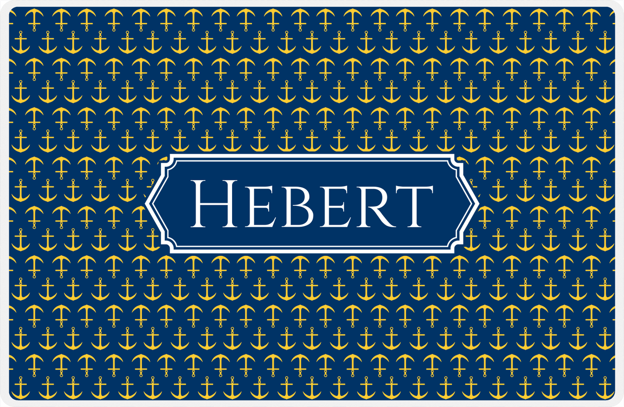 Personalized Anchors Placemat - Navy and Mustard - Navy Decorative Rectangle Frame -  View