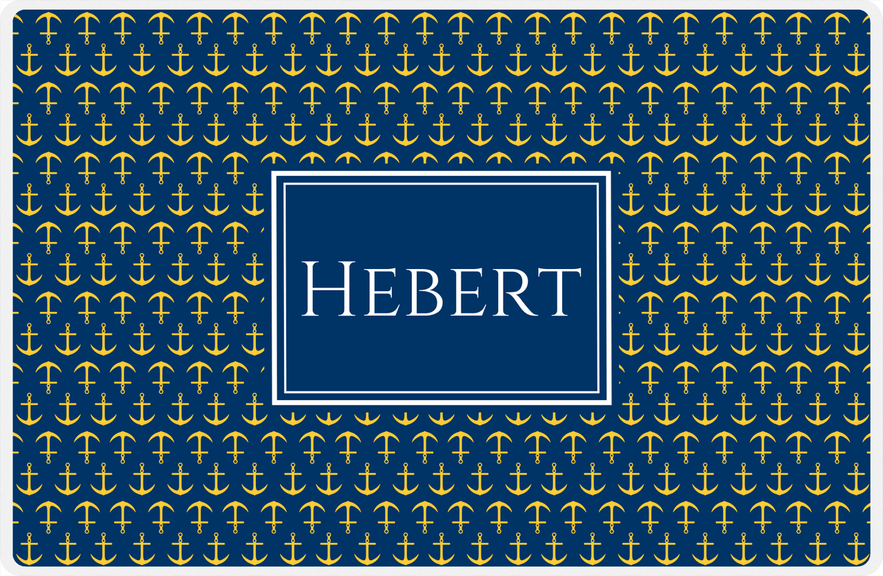 Personalized Anchors Placemat - Navy and Mustard - Navy Rectangle Frame -  View