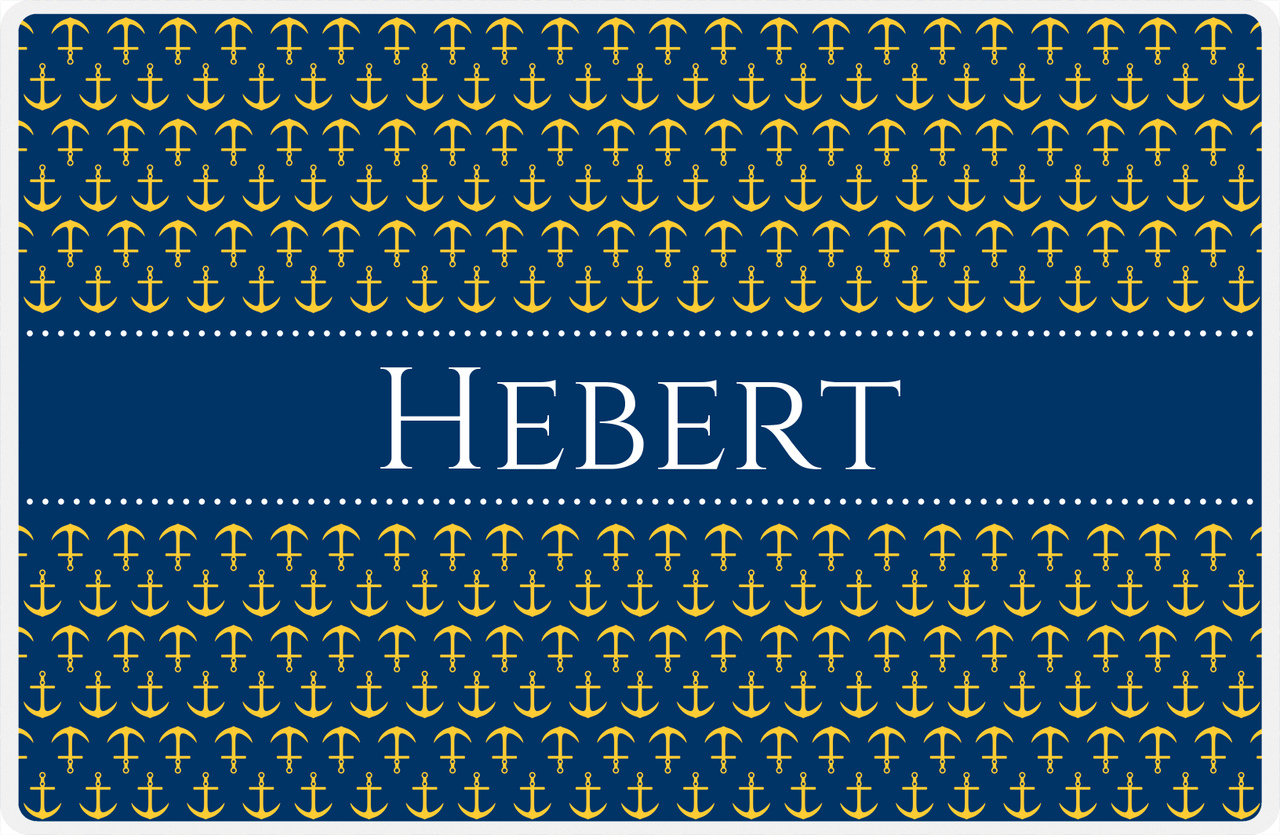 Personalized Anchors Placemat - Navy and Mustard - Navy Ribbon Frame -  View