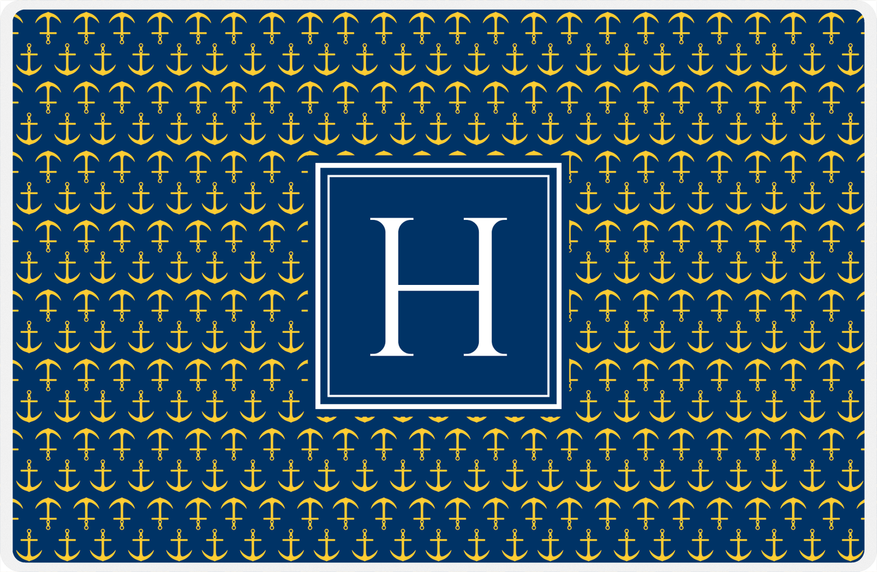 Personalized Anchors Placemat - Navy and Mustard - Navy Square Frame -  View