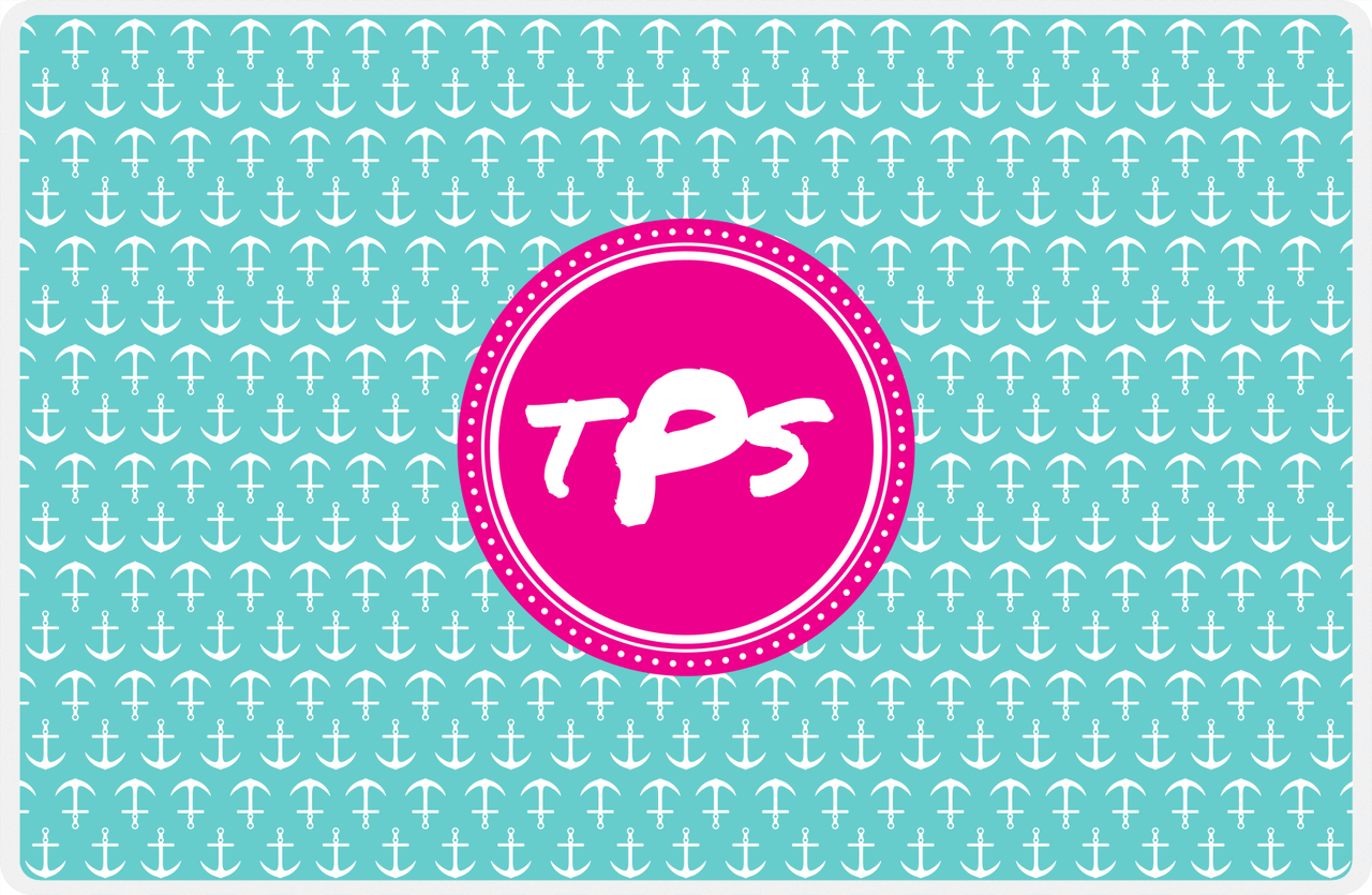 Personalized Anchors Placemat - Viking Blue and White - Hot Pink Circle Frame -  View
