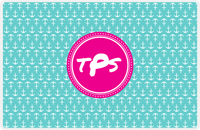 Thumbnail for Personalized Anchors Placemat - Viking Blue and White - Hot Pink Circle Frame -  View