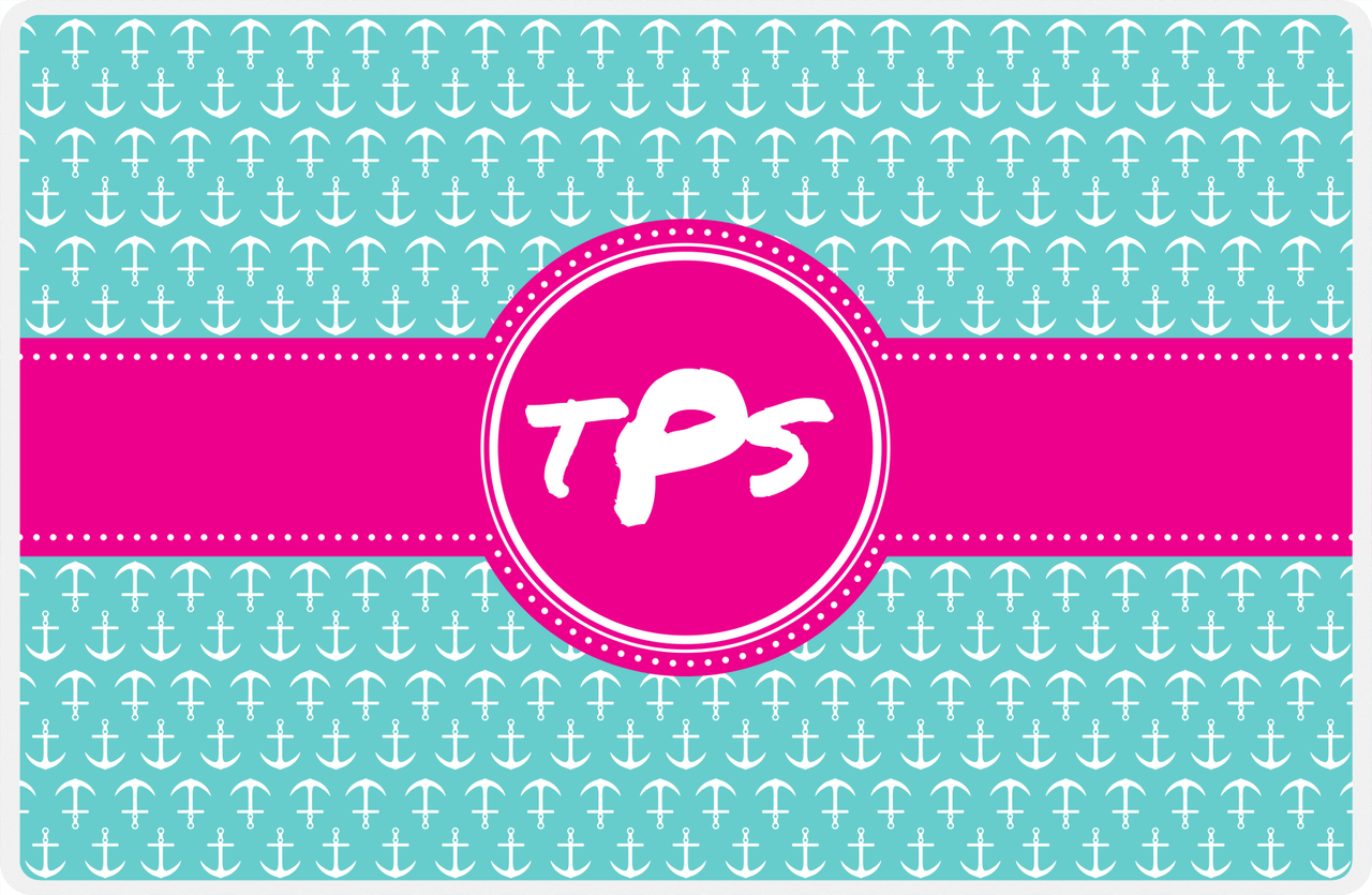 Personalized Anchors Placemat - Viking Blue and White - Hot Pink Circle Frame with Ribbon -  View