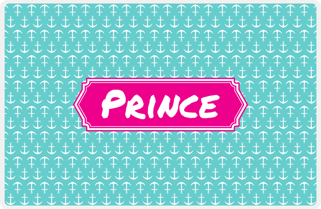 Personalized Anchors Placemat - Viking Blue and White - Hot Pink Decorative Rectangle Frame -  View
