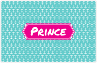 Thumbnail for Personalized Anchors Placemat - Viking Blue and White - Hot Pink Decorative Rectangle Frame -  View