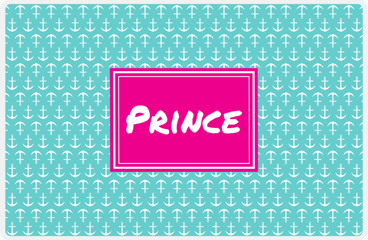 Personalized Anchors Placemat - Viking Blue and White - Hot Pink Rectangle Frame -  View
