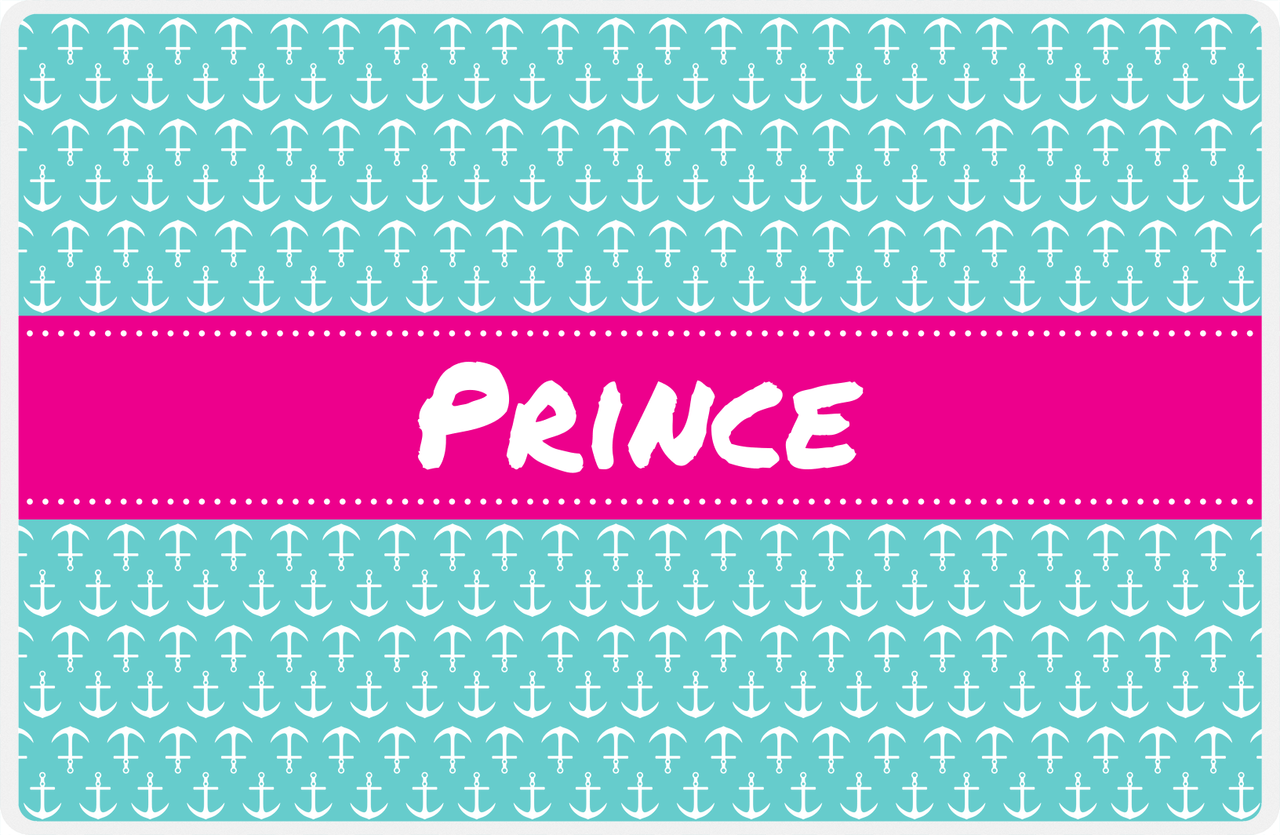 Personalized Anchors Placemat - Viking Blue and White - Hot Pink Ribbon Frame -  View