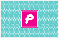 Thumbnail for Personalized Anchors Placemat - Viking Blue and White - Hot Pink Square Frame -  View