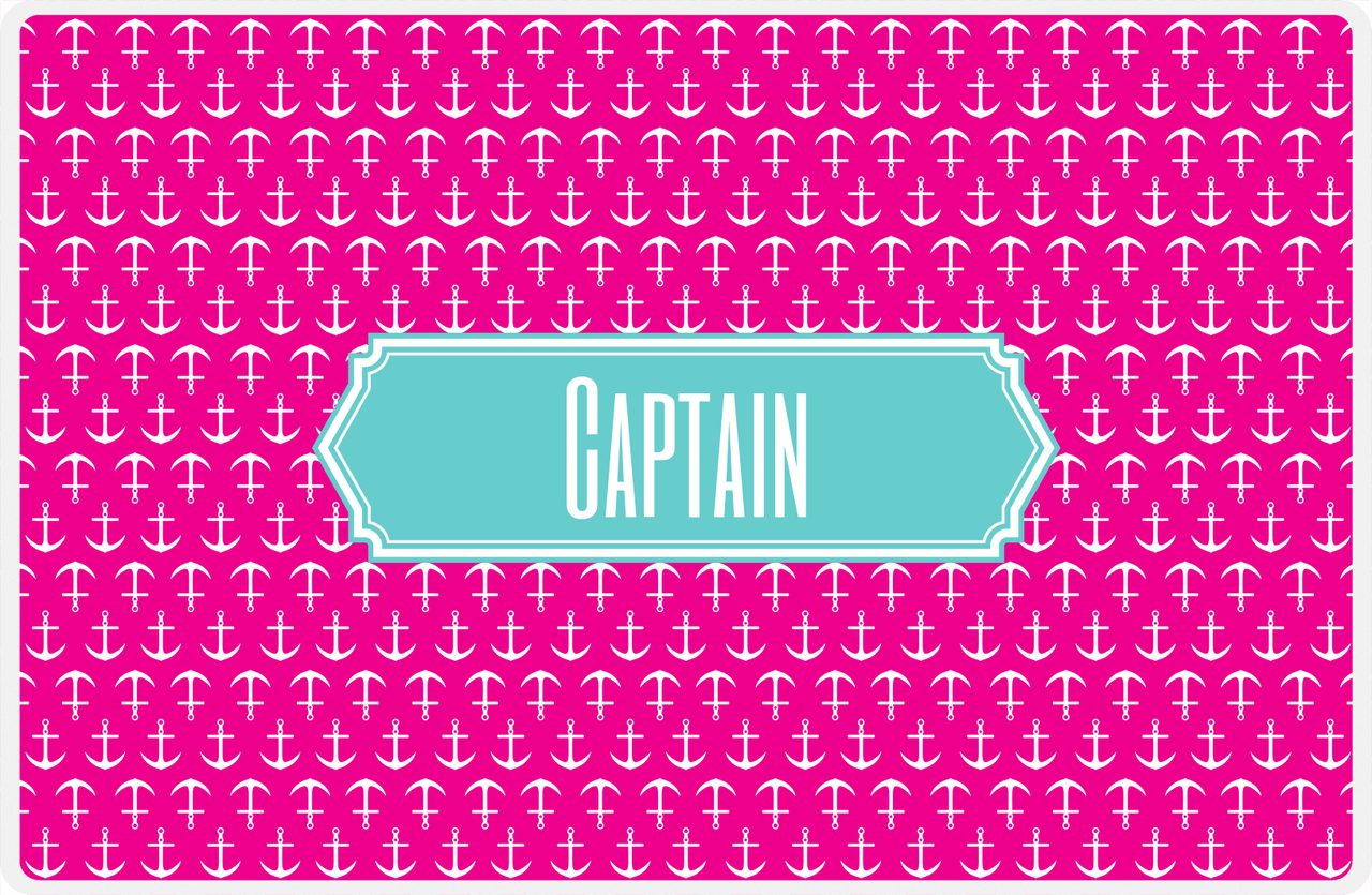 Personalized Anchors Placemat - Hot Pink and White - Viking Blue Decorative Rectangle Frame -  View