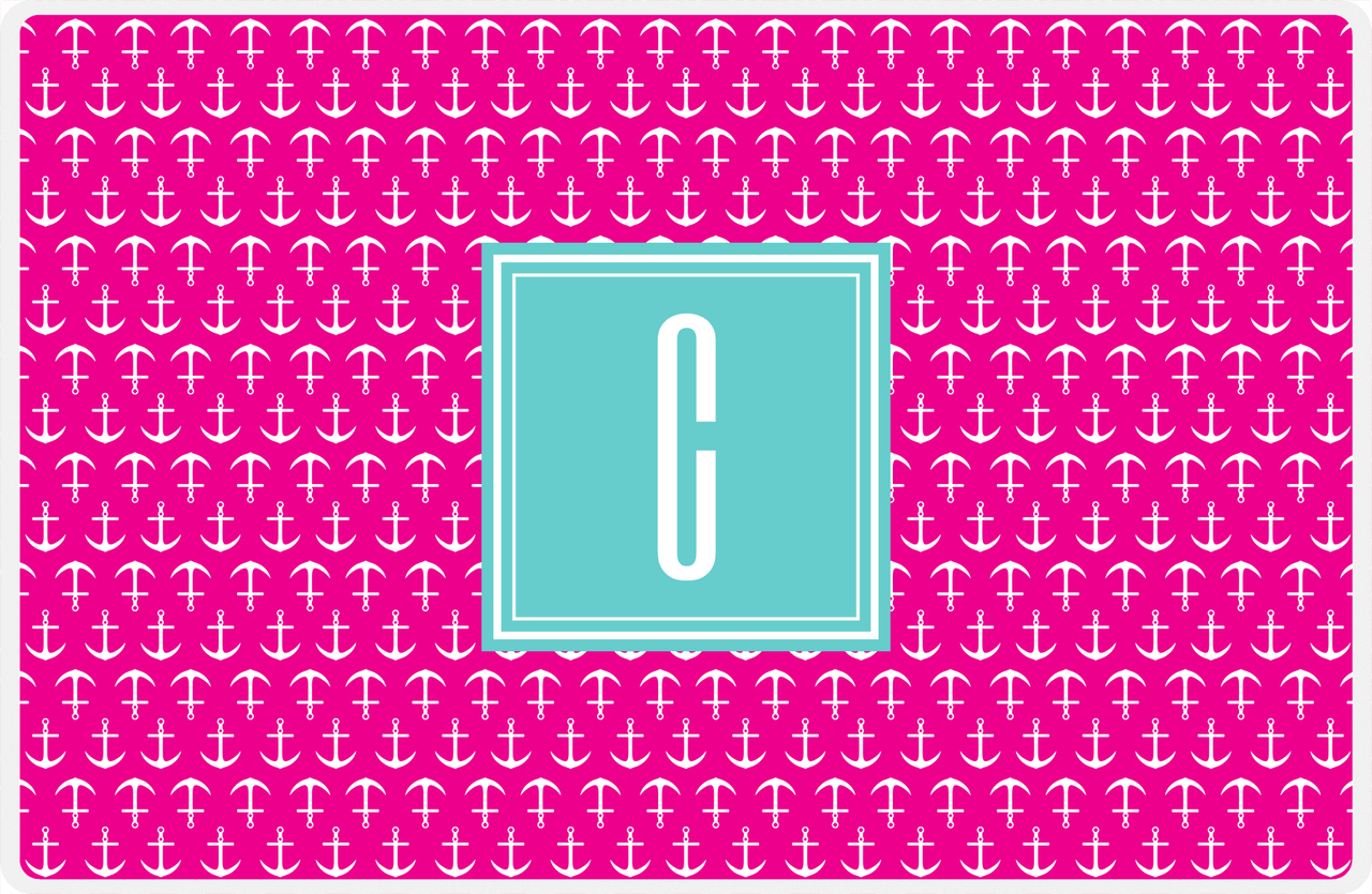 Personalized Anchors Placemat - Hot Pink and White - Viking Blue Square Frame -  View