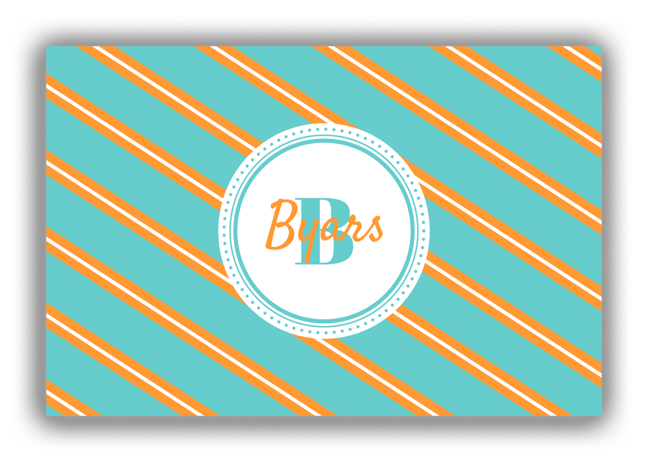 Personalized Angled Stripes Canvas Wrap & Photo Print I - Teal with Circle Nameplate - Front View