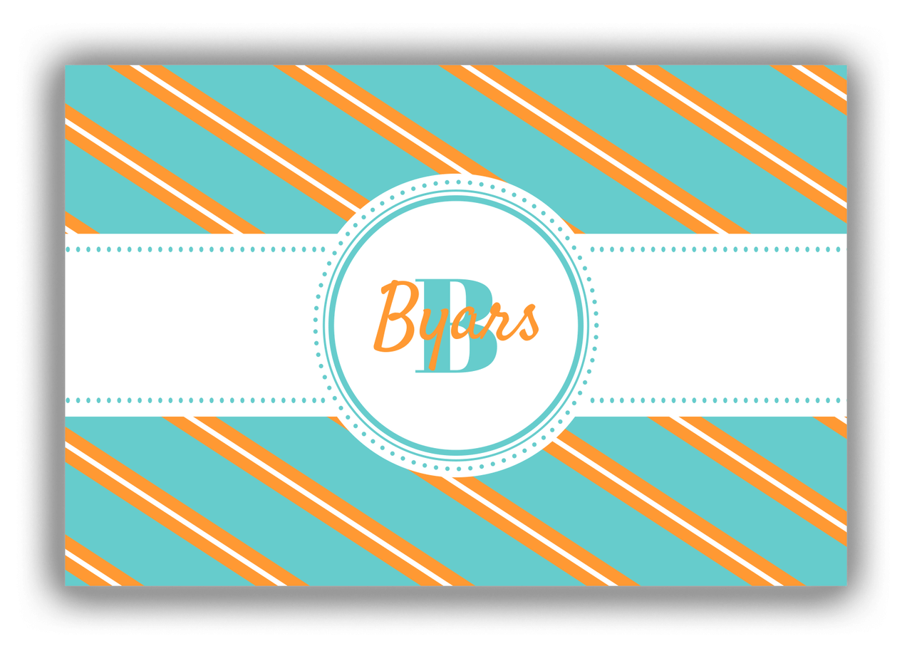 Personalized Angled Stripes Canvas Wrap & Photo Print I - Teal with Circle Ribbon Nameplate - Front View