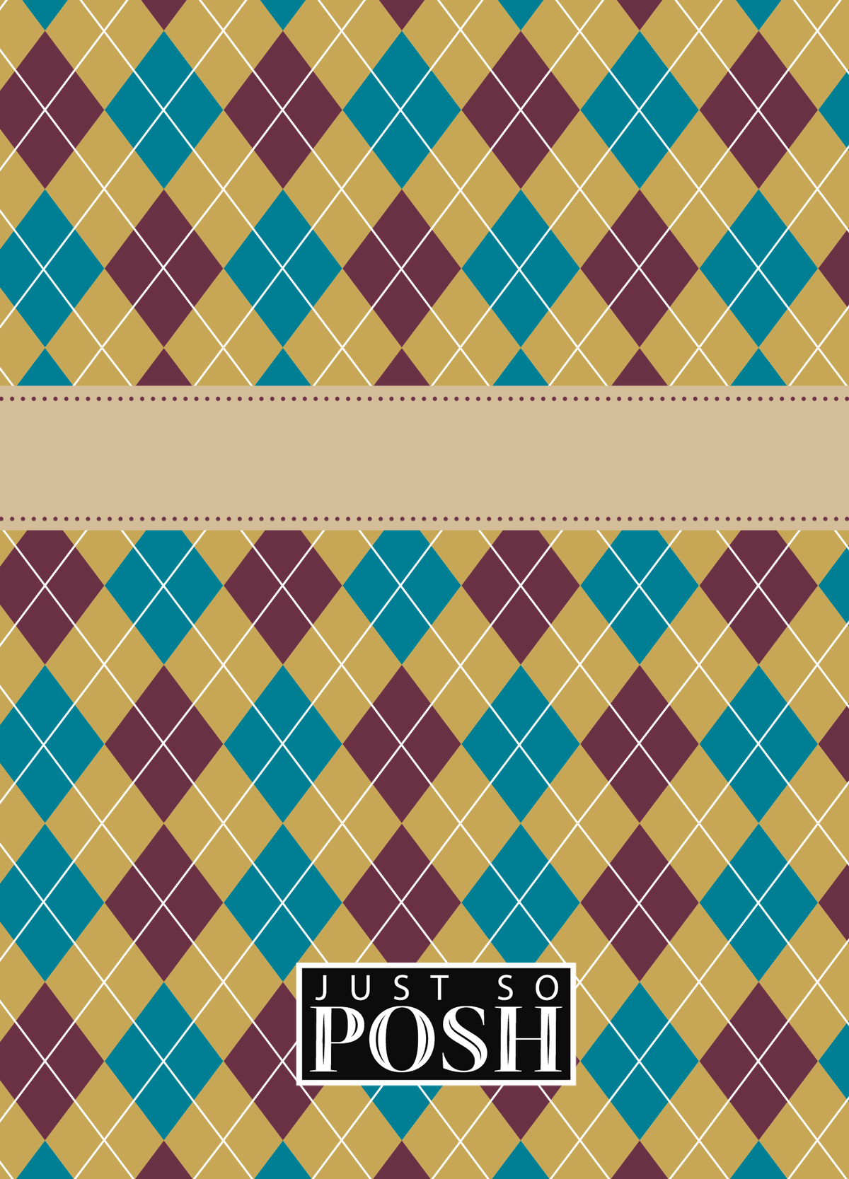 Personalized Argyle Journal - Teal and Purple - Circle Ribbon Nameplate - Back View