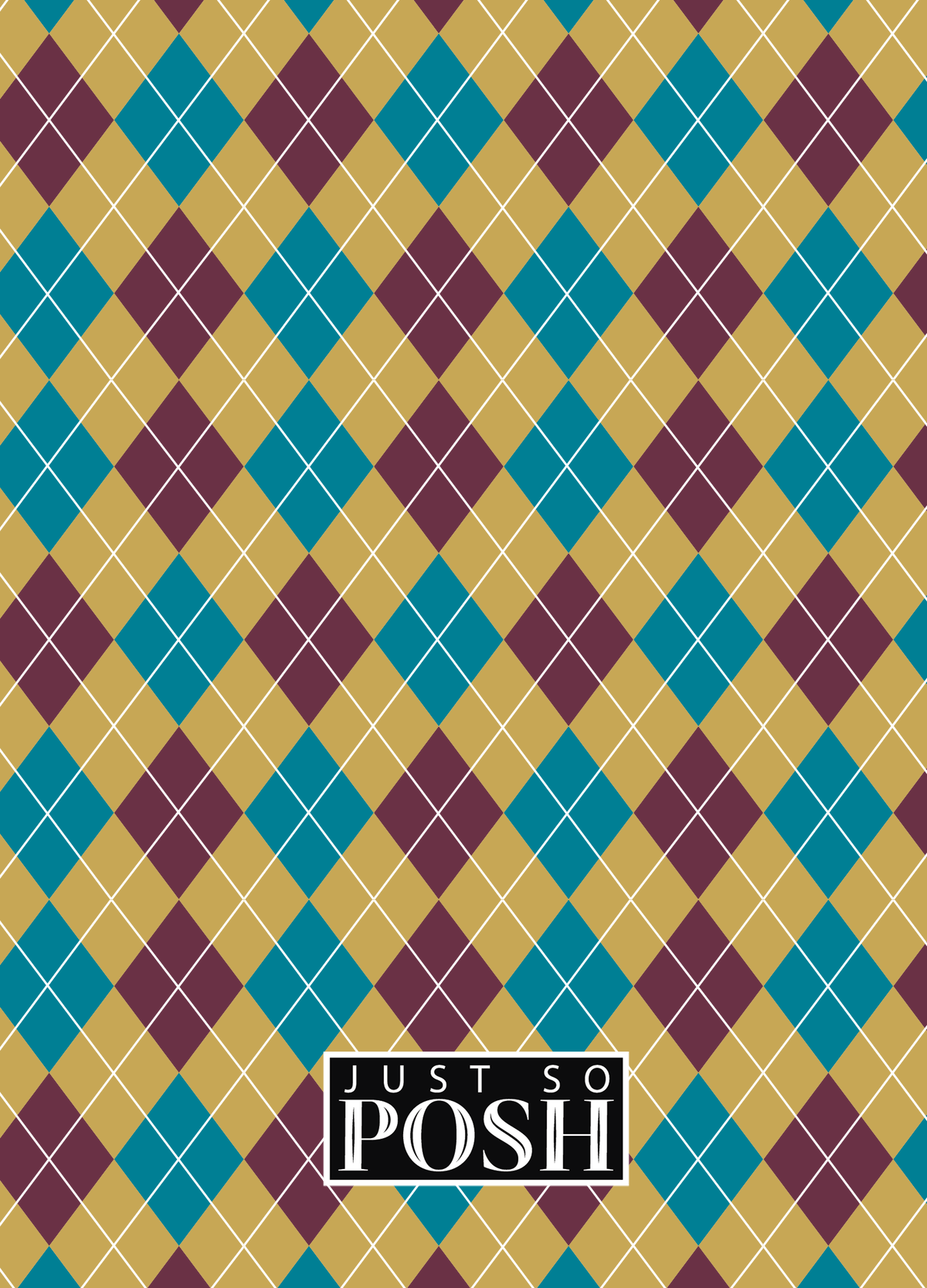 Personalized Argyle Journal - Teal and Purple - Square Nameplate - Back View