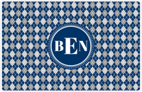 Thumbnail for Personalized Argyle Placemat - Light Grey and White - Navy Circle Frame -  View