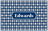 Thumbnail for Personalized Argyle Placemat - Light Grey and White - Navy Decorative Rectangle Frame -  View