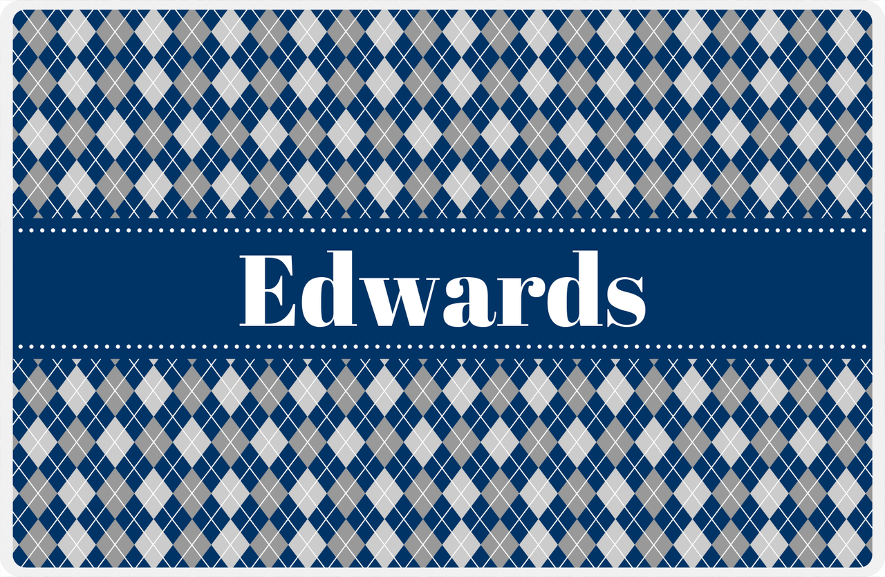 Personalized Argyle Placemat - Light Grey and White - Navy Ribbon Frame -  View