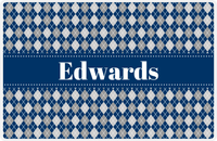 Thumbnail for Personalized Argyle Placemat - Light Grey and White - Navy Ribbon Frame -  View
