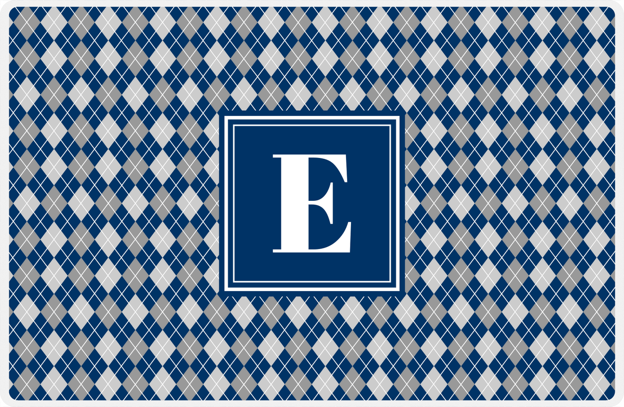 Personalized Argyle Placemat - Light Grey and White - Navy Square Frame -  View