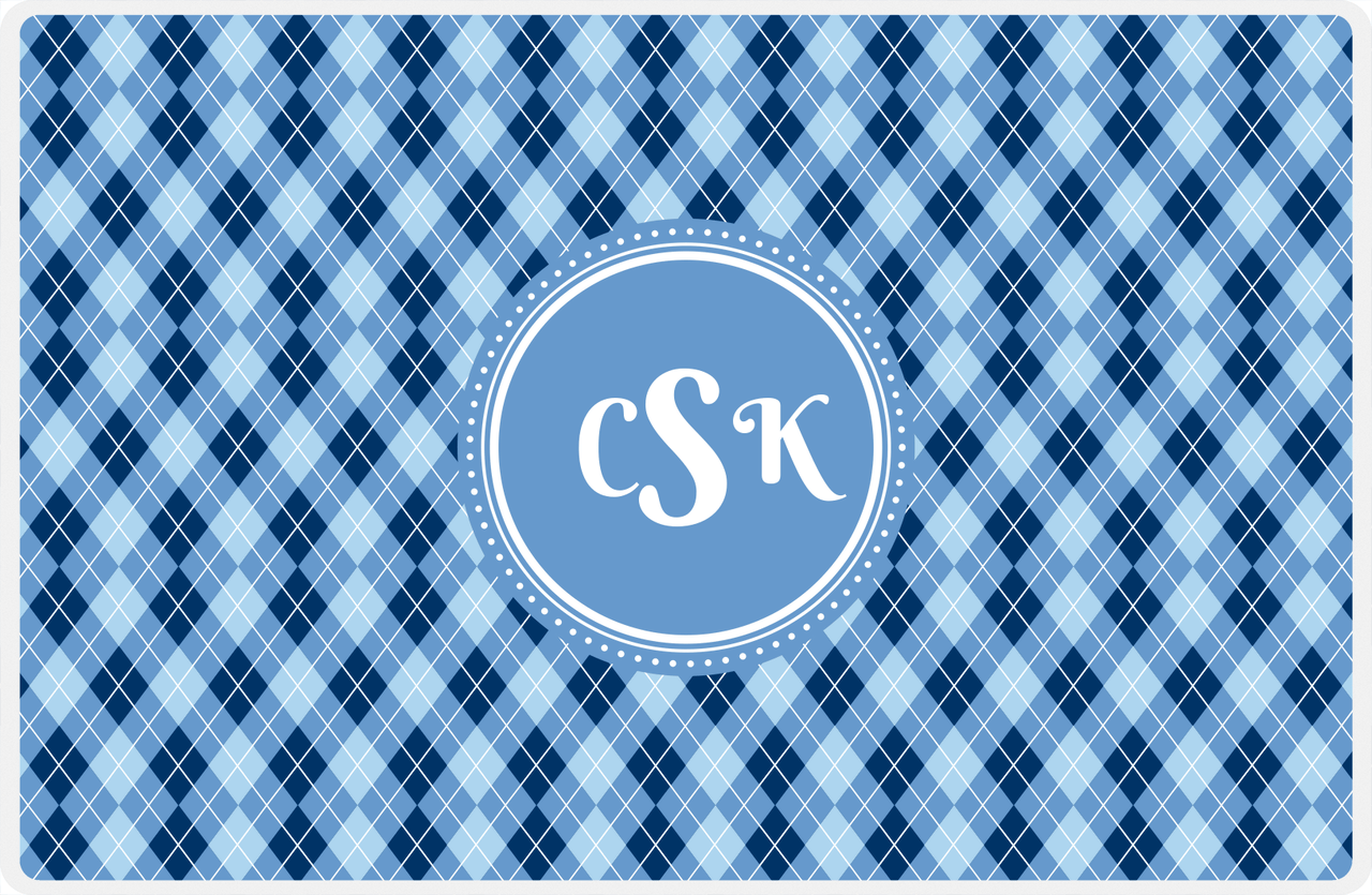 Personalized Argyle Placemat - Navy and Light Blue - Glacier Circle Frame -  View