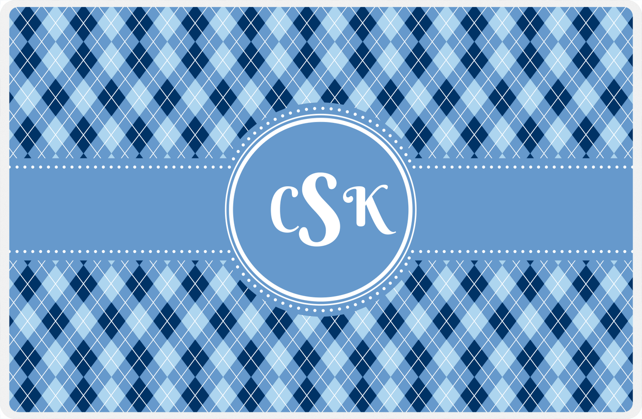 Personalized Argyle Placemat - Navy and Light Blue - Glacier Circle Frame With Ribbon -  View