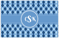Thumbnail for Personalized Argyle Placemat - Navy and Light Blue - Glacier Circle Frame With Ribbon -  View