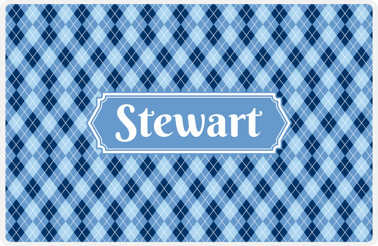 Personalized Argyle Placemat - Navy and Light Blue - Glacier Decorative Rectangle Frame -  View