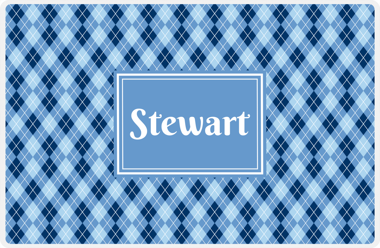 Personalized Argyle Placemat - Navy and Light Blue - Glacier Rectangle Frame -  View