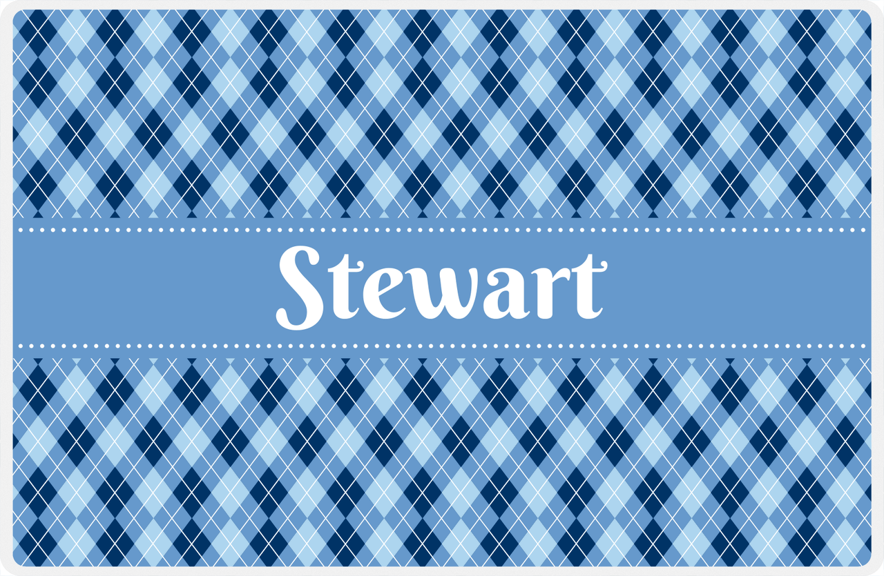 Personalized Argyle Placemat - Navy and Light Blue - Glacier Ribbon Frame -  View