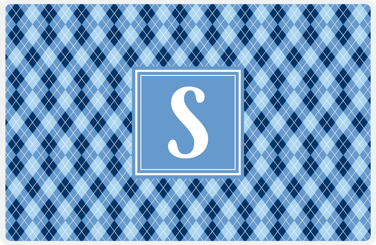 Personalized Argyle Placemat - Navy and Light Blue - Glacier Square Frame -  View