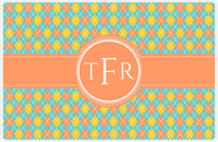 Thumbnail for Personalized Argyle Placemat - Viking Blue and Mustard - Tangerine Circle Frame With Ribbon -  View