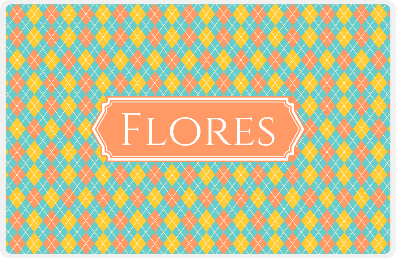 Personalized Argyle Placemat - Viking Blue and Mustard - Tangerine Decorative Rectangle Frame -  View