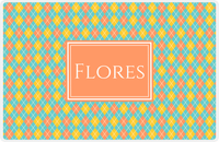 Thumbnail for Personalized Argyle Placemat - Viking Blue and Mustard - Tangerine Rectangle Frame -  View